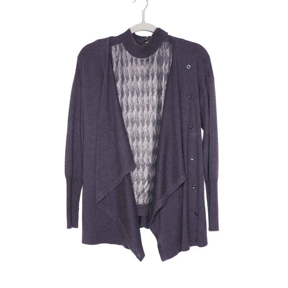 ETCETERA Argyle Cardigan Sweater Set Grey Women's S Waterfall Drapey Front - Picture 1 of 9